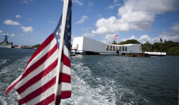 The USS Arizona Memorial is seen, Wednesday, December 7, 2011, in Pearl Harbor, Hawaii. (AP/Marco Garcia)