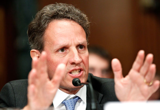 Treasury Secretary Timothy Geithner testifies on Capitol Hill in Washington, Tuesday Oct. 18, 2011, before the Senate Small Business and Entrepreneurship Committee. The Treasury Department can guarantee up to $1 billion in CDFI-issued bonds per year through fiscal year 2014. (AP/ Manuel Balce Ceneta)