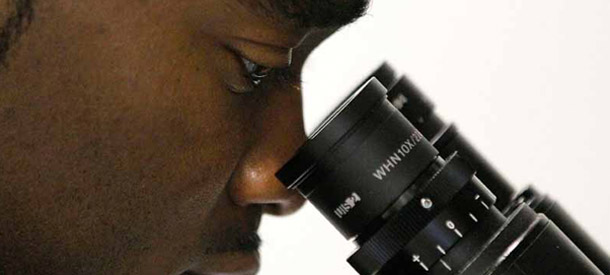 A doctoral student in biomedical engineering looks at stem cell samples through an inverted microscope in a lab at the Johns Hopkins University medical campus in Baltimore. For the United States to keep its leadership position in the global  economy, our workforce must be able to keep pace with the knowledge and  innovation that drives the development of new industries. (AP/Patrick Semansky)