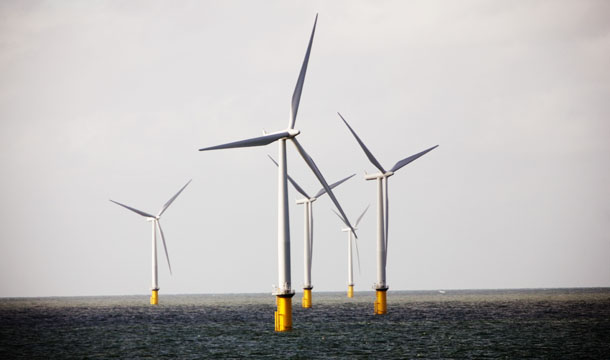 Some of the wind turbines that make up part of an offshore wind farm operated by Dong Energy are seen in the North Sea, 19 miles west of Denmark's Jutland Peninsula. (AP/Jasper Carlberg)