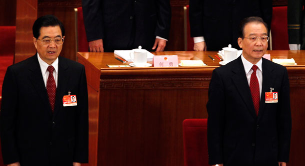 The retirement of both Premier Wen Jiabao, right, and President Hu Jintao, left, will lead to a complex transition period that the United States should follow closely. (AP/ Ng Han Guan)