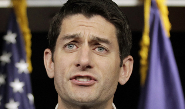 Rep. Paul Ryan (R-WI) speaks at a news conference at the Capitol in Washington on April 5, 2011. The House adopted Rep. Ryan's FY 2012 budget on April 15, 2011, by a vote of 235–193. Republicans voted 235–4 in favor of the measure; Democrats voted 0–189 against. (AP/J. Scott Applewhite)