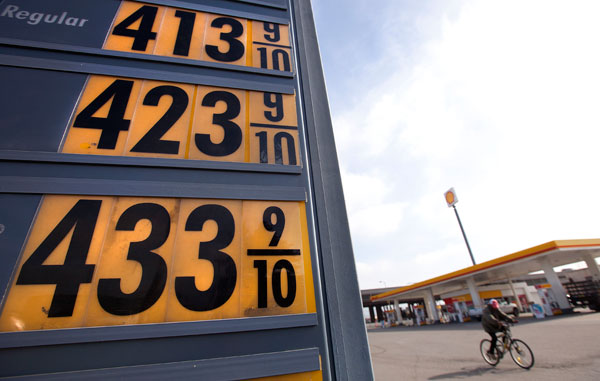 Gasoline prices are displayed at an Oakland, California, station earlier this month. U.S. retail gasoline prices rose to a national average of $3.59 per gallon, according to the U.S. Energy Information Administration. (AP/Ben Margot)