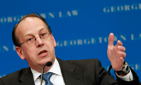 Former Solicitor General Paul D. Clement speaks during a forum at the Georgetown University Law Center earlier this month. Clement is an attorney arguing the Affordable Care Act ought to be struck down in the Supreme Court.
<br /> (AP/Haraz N. Ghanbari)