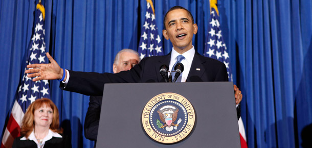 President Barack Obama speaks about health reform in Seville, Ohio, on March, 23, 2010. The Affordable Care Act turns two years old this week. (AP/Gerald Herbert)