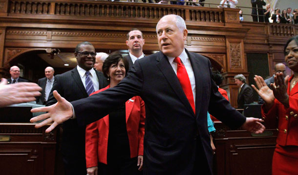 Illinois Gov. Pat Quinn supports a district consolidation plan that would cut the number of school districts in his state from almost 900 to around 300. (AP/ Seth Perlman)