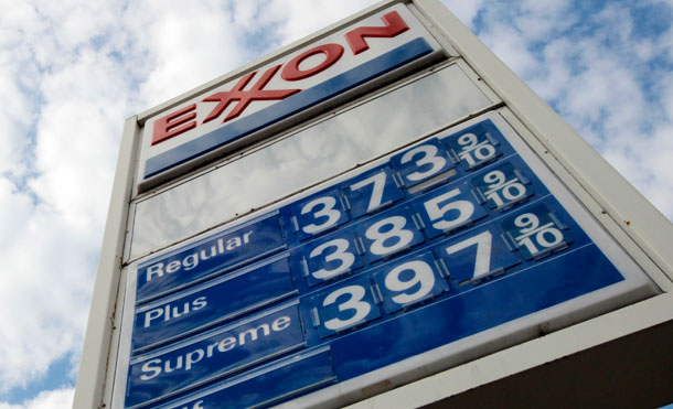 This February 2012 photo shows gas prices at a Pittsburgh Exxon mini-mart. ExxonMobil is one of the big five oil companies that has an effective federal tax rate that is lower than the average middle-class family in America.
<br /> (AP/Gene J. Puskar)