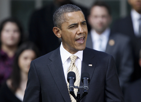 President Barack Obama speaks in the Rose Garden of the White House in Washington, Thursday, March 29, 2012.<br /> (AP/Charles Dharapak)