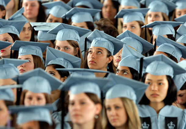 Barnard College graduates  listen to President Barack Obama deliver their commencement address on  the campus of Columbia University in New York on May 14, 2012. (AP/ Richard Drew)
