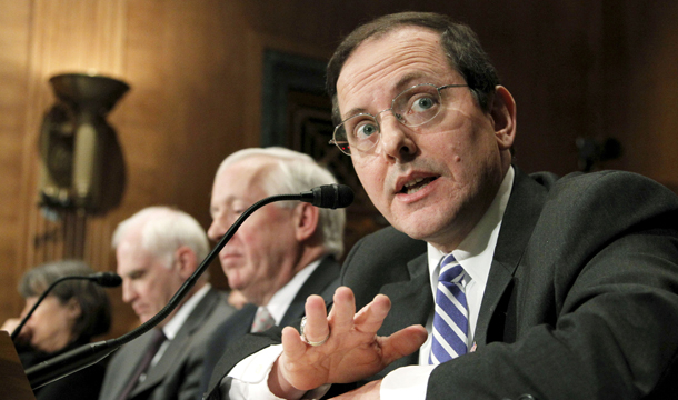 Federal Housing Finance Agency Acting Director Edward DeMarco, right, testifies on Capitol Hill in Washington before the Senate Banking Committee. (AP/Manuel Balce Ceneta)