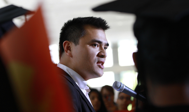 Pulitzer Prize-winning journalist Jose Antonio Vargas, center, speaks at a news conference in Washington, Wednesday, June 20, 2012. Vargas is undocumented and also identifies as gay. (AP/Jacquelyn Martin)