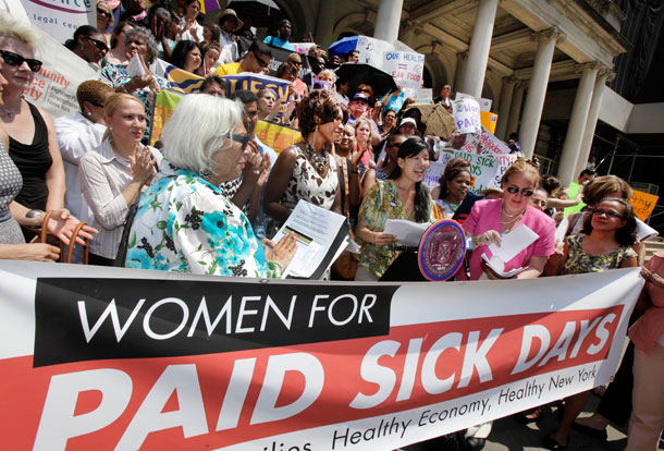 Americans want a paid sick day policy. Three-quarters of adults support a policy<br />giving employees a minimum number of paid sick days and 90 percent of adults<br />support a specific proposal allowing up to seven paid sick days per year. (AP/ Richard Drew)