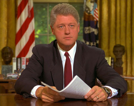 When President Bill Clinton, pictured here addressing the nation in 1993, raised taxes that same year did the economy suffer a slowdown, as was predicted by those who believe in supply-side economics? The data says no. (AP/Greg Gibson)