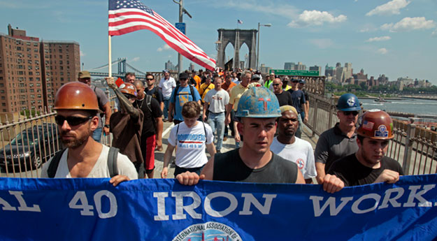 A coalition of New York City unions rally for a 