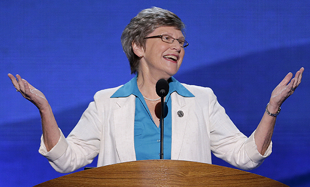 Sister Simone Campbell, executive director of NETWORK, addresses the Democratic National Convention in Charlotte, North Carolina, Wednesday, September 5, 2012. (AP/J. Scott Applewhite)