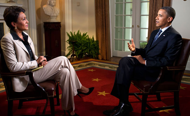 President Barack Obama speaks with ABC's Robin Roberts in May, when he declared his unequivocal support for marriage equality. Latinos also support marriage equality, among other rights they largely believe should be extended to the gay and transgender community. (AP/Pete Souza)