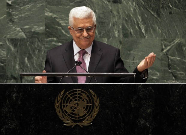 Palestinian President Mahmoud Abbas acknowledges applause before he addresses the U.N. General Assembly on November 29, 2012. (AP/ Richard Drew)