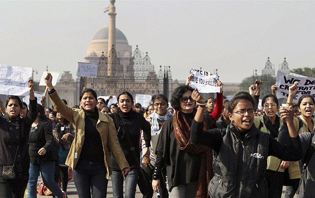 Activists of the All India Democratic Women’s Association and Young Women’s Christian Association, or YWCA, students shout slogans as they take part in a protest march from the Presidential Palace to India Gate in New Delhi, India, Friday, December 21, 2012. (AP)
