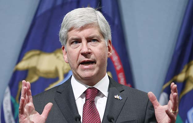 Gov. Rick Snyder (R-MI) speaks in Lansing, Michigan, Thursday, February 17, 2011. (AP/Al Goldis)