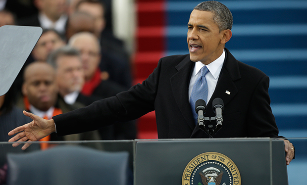 President Barack Obama once again calls for bipartisanship and involvement during his ceremonial swearing-in at the U.S. Capitol during the 57th Presidential Inauguration. (AP/ Pablo Martinez Monsivais)