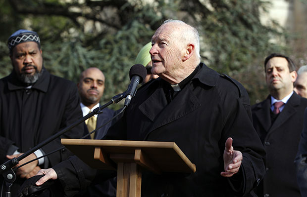 Cardinal Theodore E. McCarrick speaks during a news conference with other religious leaders to remember the lives lost in Newtown, Connecticut, at Washington National Cathedral on Friday, December 21, 2012. (AP/Jose Luis Magana)