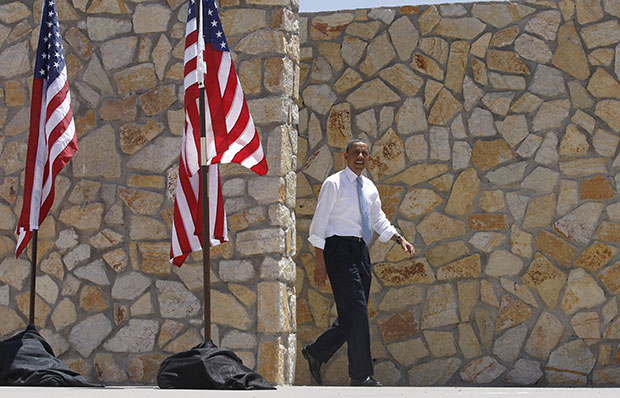 President Barack Obama arrives to speak about immigration reform at Chamizal National Memorial Park in El Paso, Texas, Tuesday, May 10, 2011. (AP/Charles Dharapak)