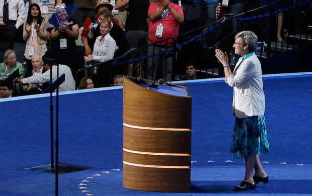 Sister Simone Campbell, executive director of NETWORK and a Roman Catholic nun, addresses the Democratic National Convention in Charlotte, North Carolina on September 5, 2012. (AP/Lynne Sladky)