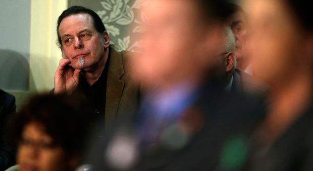 Ted Nugent listens as President Barack Obama gives his State of the Union address on February 12, 2013. (AP/ Pablo Martinez Monsivais)