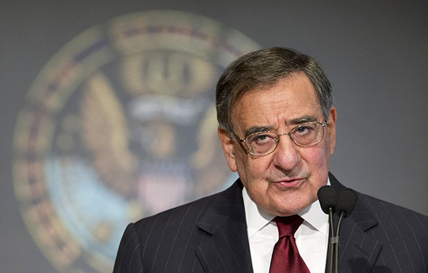 Secretary of Defense Leon Panetta delivers his speech to Georgetown University students and faculty on leadership and public service in Washington, Wednesday, February 6, 2013. (AP/Manuel Balce Ceneta)