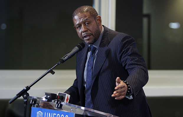 Actor Forest Whitaker speaks in Paris, February 7, 2012. (AP/Remy de la Mauviniere)