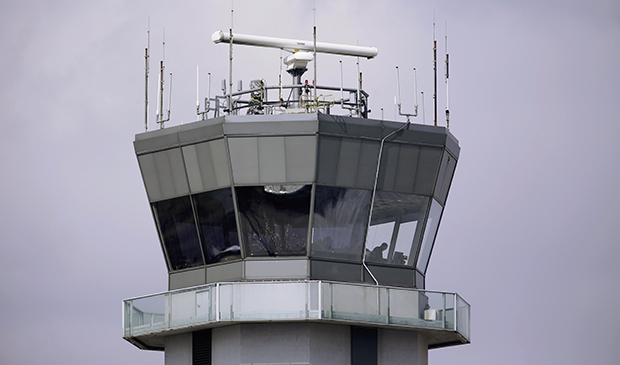 This March 12, 2013, photo shows the air traffic control tower at Chicago's Midway International Airport. (AP/M. Spencer Green)