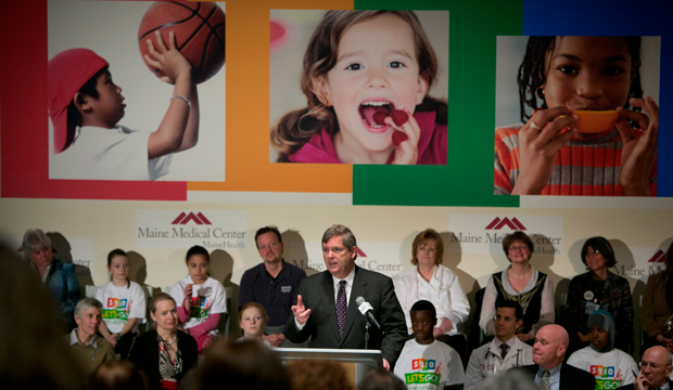 Secretary of Agriculture Tom Vilsack speaks at Maine Medical Center, Thursday, March, 14, 2013 in Portland, Maine. (AP/Robert F. Bukaty)