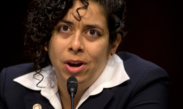 Anu Bhagwati, a former Marine officer and executive director and co-founder of Service Women's Action Network, testifies on Capitol Hill in Washington, Wednesday, March 13, 2013, before the Senate subcommittee on Personnel hearing on sexual assault in the military. (AP/Carolyn Kaster)
