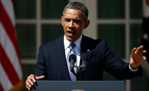 President Barack Obama speaks about his proposed fiscal year 2014 federal budget, Wednesday, April 10, 2013, in the Rose Garden of the White House in Washington. (AP/Charles Dharapak)