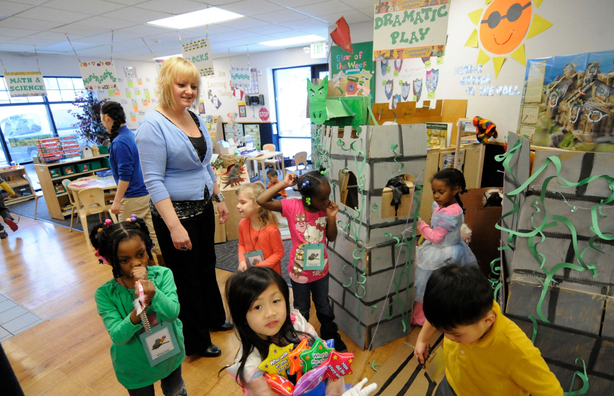 Preschool student play at the New Horizon Academy is shown in St. Paul, Minnesota. The United States currently lags behind other countries in terms of investment in and access to early education. (AP/ Jim Mone)