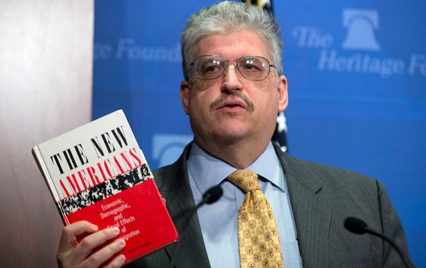 Robert Rector, author of a Heritage Foundation report on immigration amnesty, speaks during a news conference at the Heritage Foundation, Monday, May 6, 2013, in Washington. (AP/Evan Vucci)