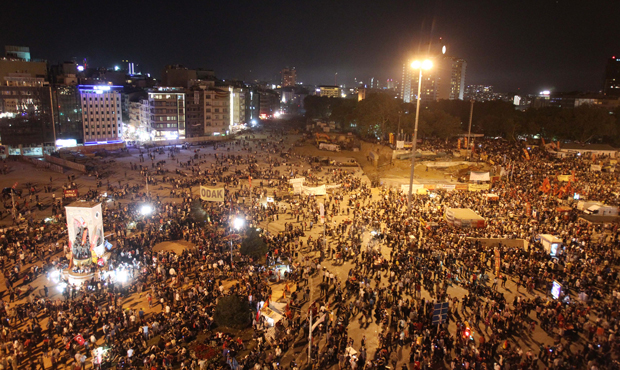 Thousands of protesters gather for a rally at Taksim Square in Istanbul late Monday, June 3, 2013. (AP/Thanassis Stavrakis)
