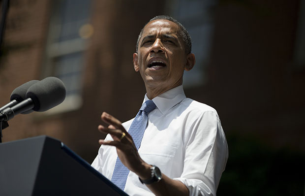 President Barack Obama gestures during a speech on climate change, Tuesday, June 25, 2013, at Georgetown University in Washington. (AP/Evan Vucci)