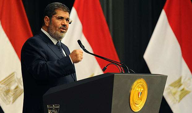 Egyptian President Mohamed Morsi delivers a speech in Cairo, Egypt, Wednesday, June 26, 2013. (AP/Egyptian Presidency)