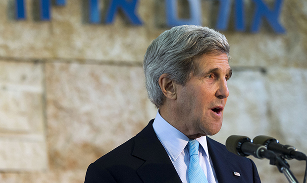 U.S. Secretary of State John Kerry speaks about his trip to the Middle East during a news conference in Tel Aviv, Israel, on Sunday, June 30, 2013. (AP/Jacquelyn Martin)