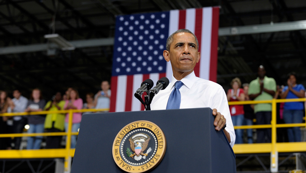 President Barack Obama speaks at the Amazon fulfillment center in Chattanooga, Tennessee, Tuesday, July 30, 2013. (AP/Susan Walsh)