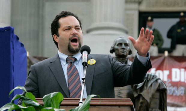 Benjamin Jealous, president and CEO of the NAACP, addresses the crowd during a rally at the statehouse, January 16, 2012 in Columbia, South Carolina. (AP/Mary Ann Chastain)