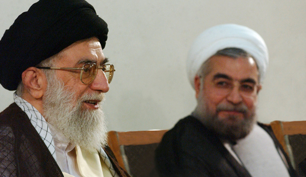Supreme Leader Ayatollah Ali Khamenei, left, speaks during his meeting with President Hassan Rouhani in Tehran, Iran. (AP/Office of the Supreme Leader)