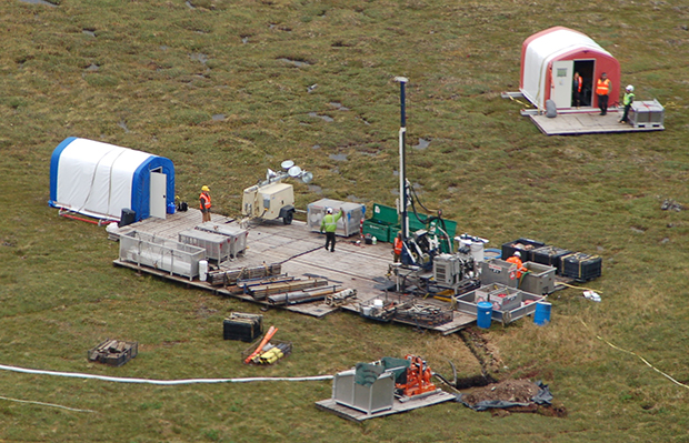 A drilling rig is shown at the site of the Pebble Mine Project in Alaska's Bristol Bay region. (Michael Conathan)