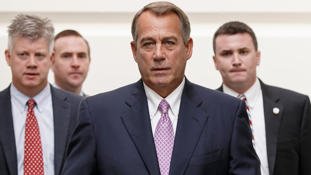 House Speaker John Boehner (R-OH) walks to a Republican strategy session on Capitol Hill in Washington, Friday, October 4, 2013. (AP/J. Scott Applewhite)