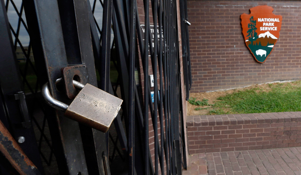 Locks secure a gate at the Vicksburg National Military Park visitor center in Vicksburg, Mississippi, on Tuesday, October 1, 2013. (AP/Rogelio V. Solis)