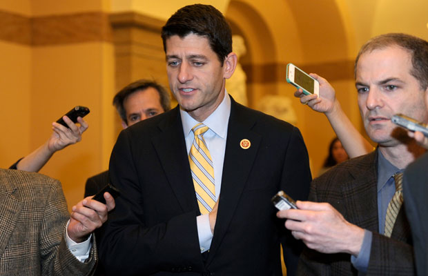 Rep. Paul Ryan (R-WI) is pursued by reporters on Capitol Hill on Thursday, October 10, 2013. (AP/Susan Walsh)