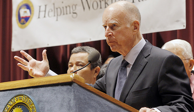 California Gov. Jerry Brown (D) speaks in Los Angeles, Wednesday, September 25, 2013. (AP/Nick Ut)