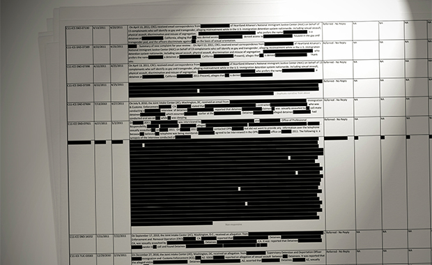 A page from the Department of Homeland Security Office of Inspector General's response to a FOIA request from the Center for American Progress for records of complaints and/or investigations involving U.S. Immigration and Customs Enforcement made by lesbian, gay, bisexual, and transgender detainees in ICE facilities from fiscal year 2008 to present. (Center for American Progress)