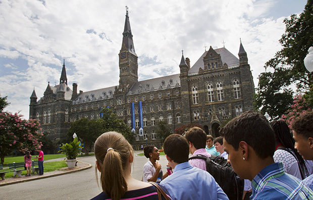 Prospective students tour Georgetown University's campus in Washington, Wednesday, July 10, 2013. (AP/Jacquelyn Martin)